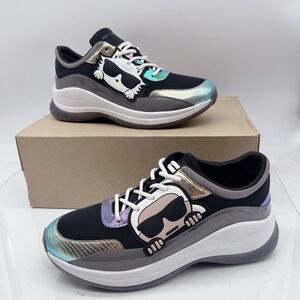 Karl Lagerfeld Coty Womens Lace Up Platform Sneakers Shoes Black Waterproof US 9